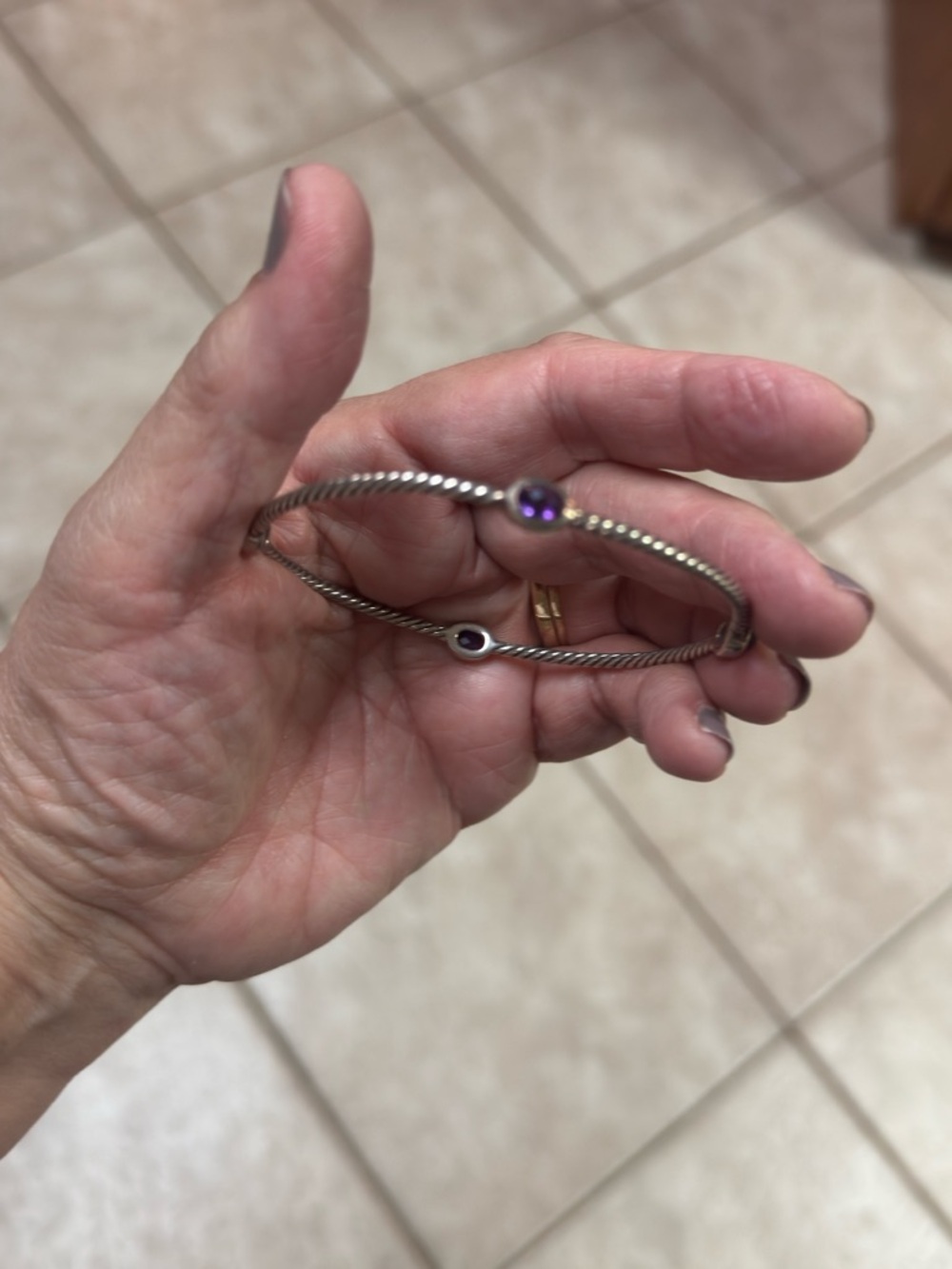 David Yurman with 4 amethysts Sterling Silver Twist Bangle